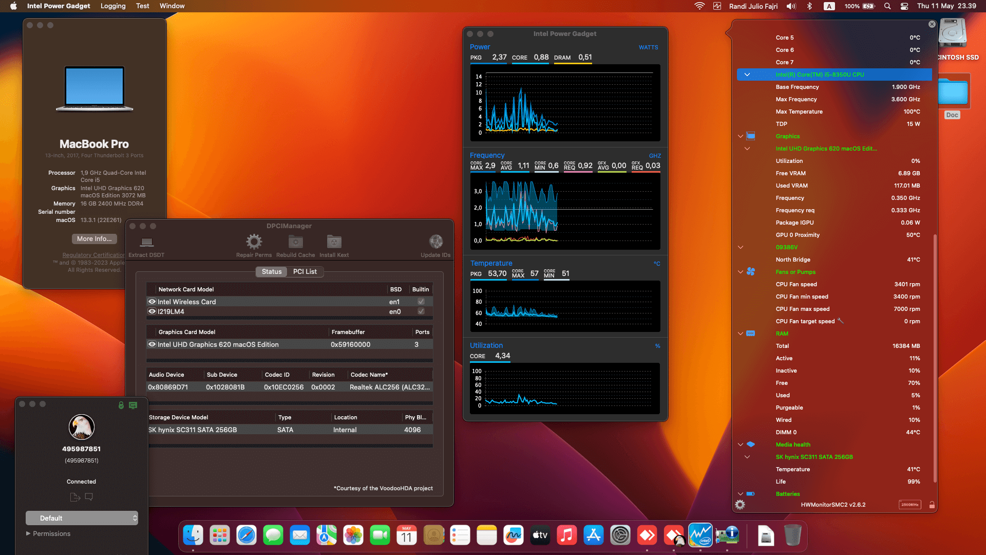 Success Hackintosh macOS Ventura 13.3.1 Build 22E261 in Dell Latitude 7390